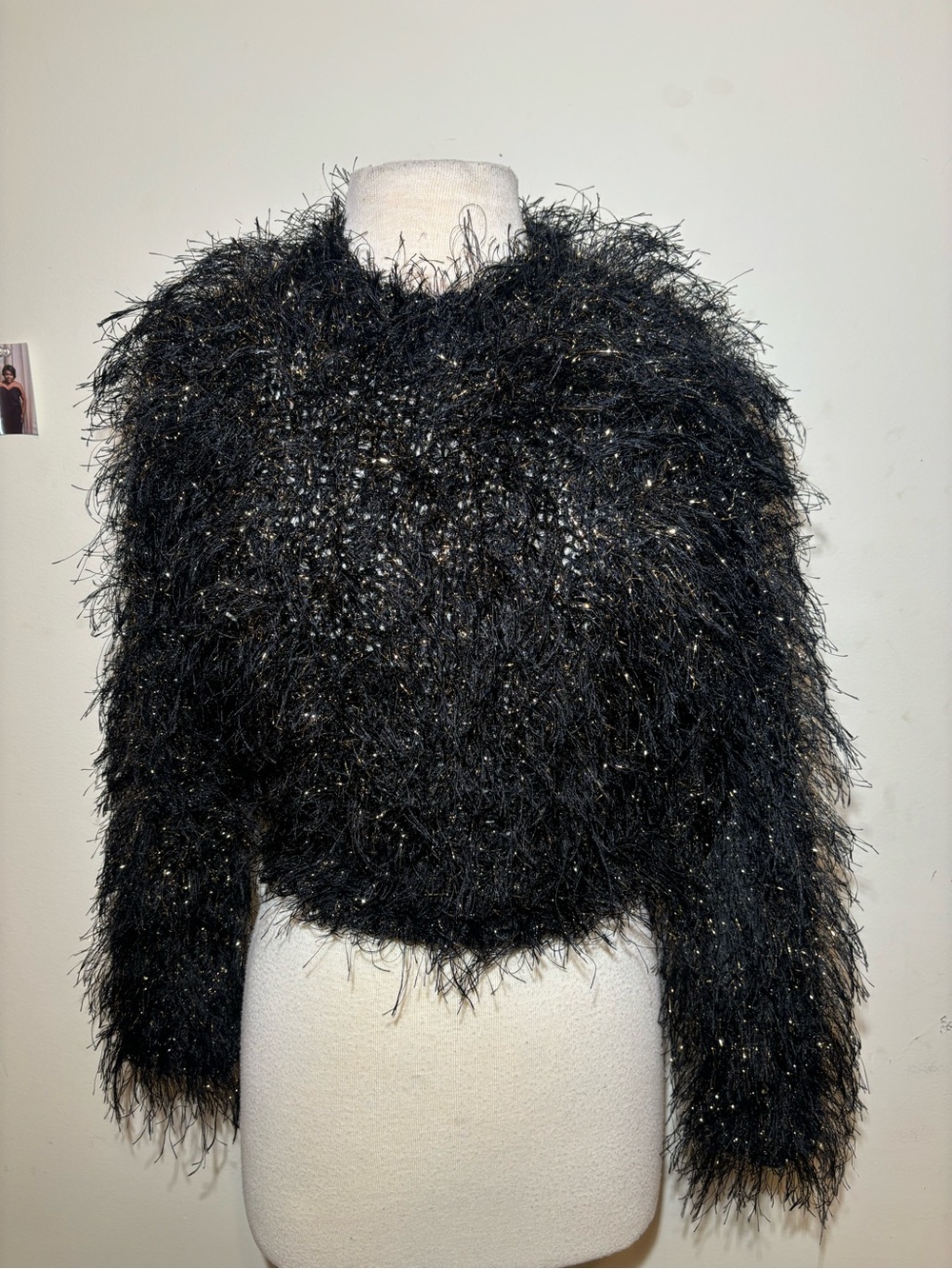Women’s Black Metallic fringe crotchet sweater